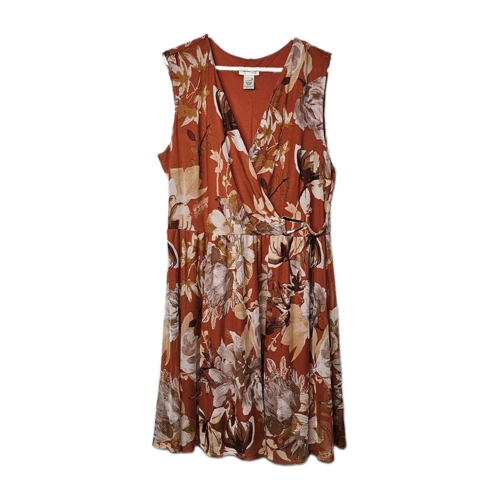NWT Kate & Lily Floral Dress Chiffon V-Neck Size 2XL Belted Lined Elastic Waist